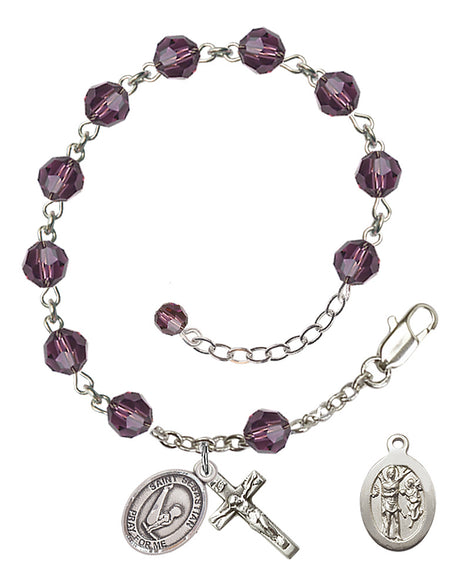Saint Sebastian Gymnastics Rosary Bracelet - Sterling Silver - February - Amethyst