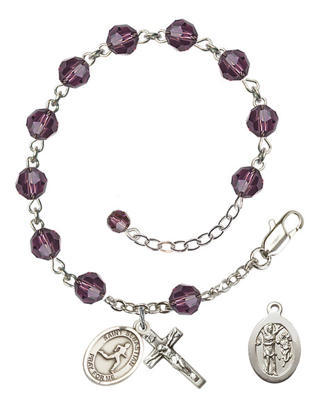 Saint Sebastian Track and Field Rosary Bracelet - Sterling Silver - February - Amethyst