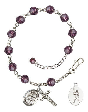 Saint Rita Baseball Rosary Bracelet - Sterling Silver - February - Amethyst