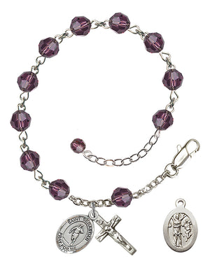 Saint Sebastian Rugby Rosary Bracelet - Sterling Silver - February - Amethyst