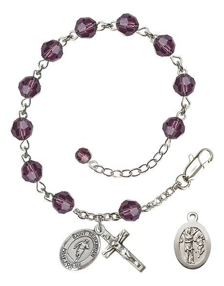 Saint Sebastian Rugby Rosary Bracelet - Sterling Silver - February - Amethyst