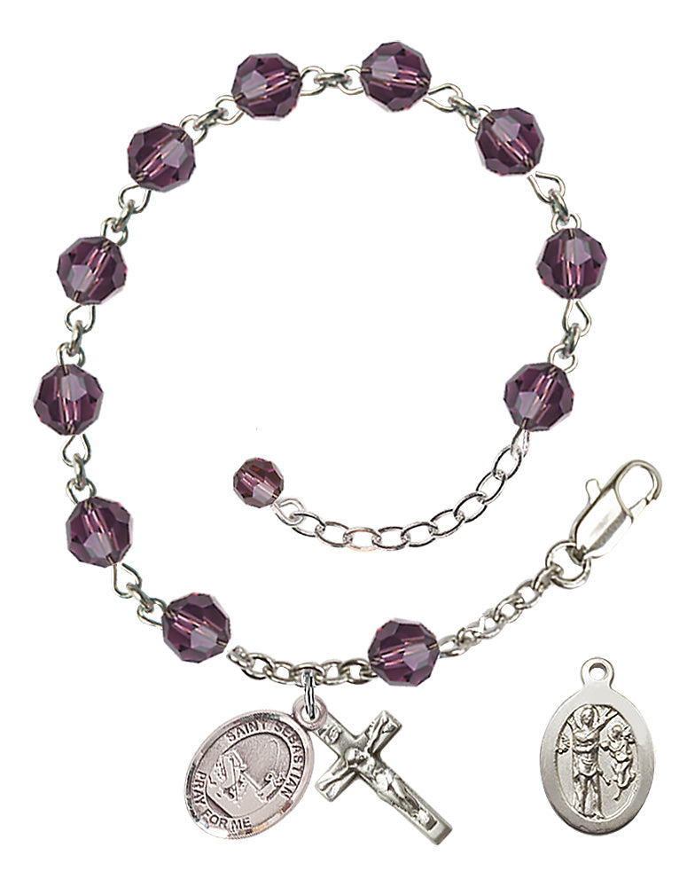 Saint Sebastian Fishing Rosary Bracelet - Sterling Silver - February - Amethyst