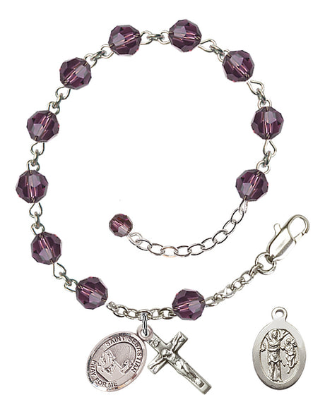 Saint Sebastian Fishing Rosary Bracelet - Sterling Silver - February - Amethyst