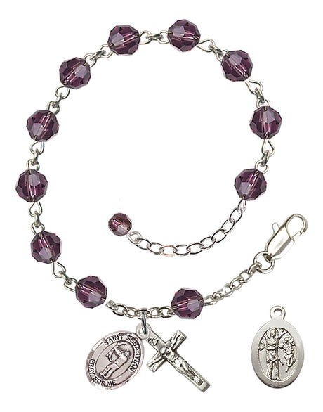 Saint Sebastian Archery Rosary Bracelet - Sterling Silver - February - Amethyst
