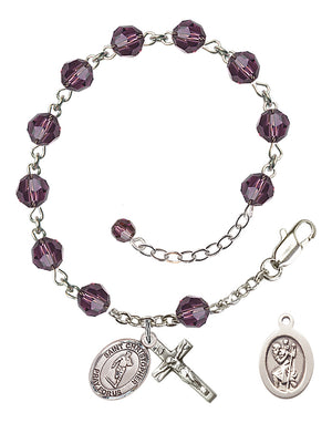 Saint Christopher Rugby Rosary Bracelet - Sterling Silver - February - Amethyst
