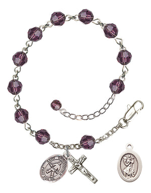 Saint Christopher Field Hockey Rosary Bracelet - Sterling Silver - February - Amethyst