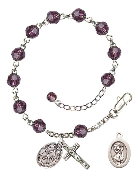 Saint Christopher Field Hockey Rosary Bracelet - Sterling Silver - February - Amethyst