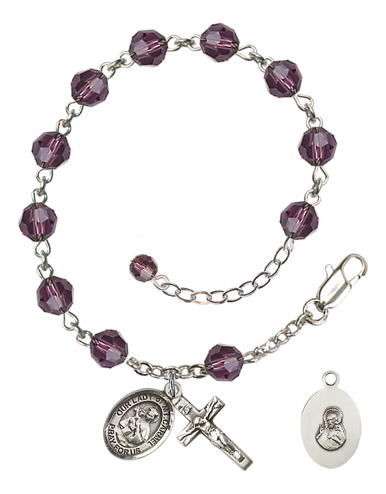 Our Lady of Mount Carmel Rosary Bracelet - Sterling Silver - February - Amethyst