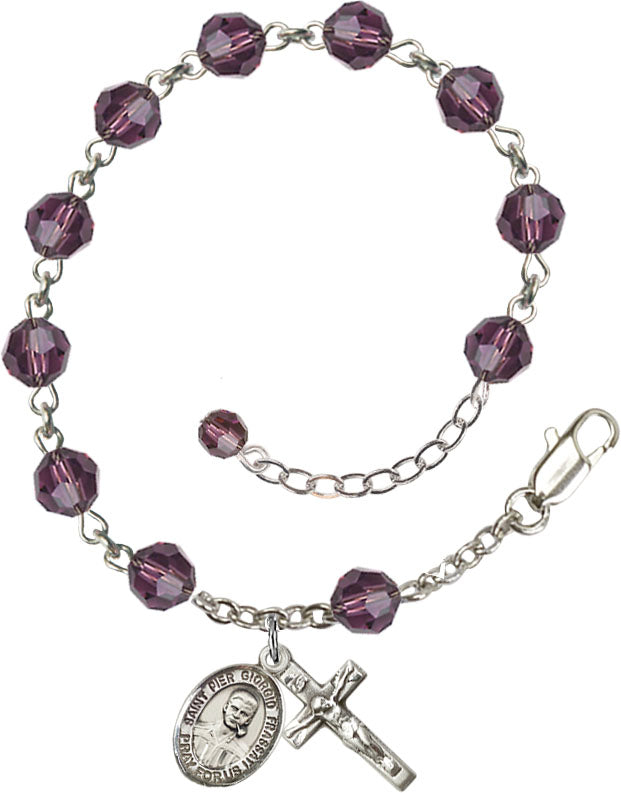 Blessed Pier Giorgio Frassati Rosary Bracelet - Sterling Silver - February - Amethyst