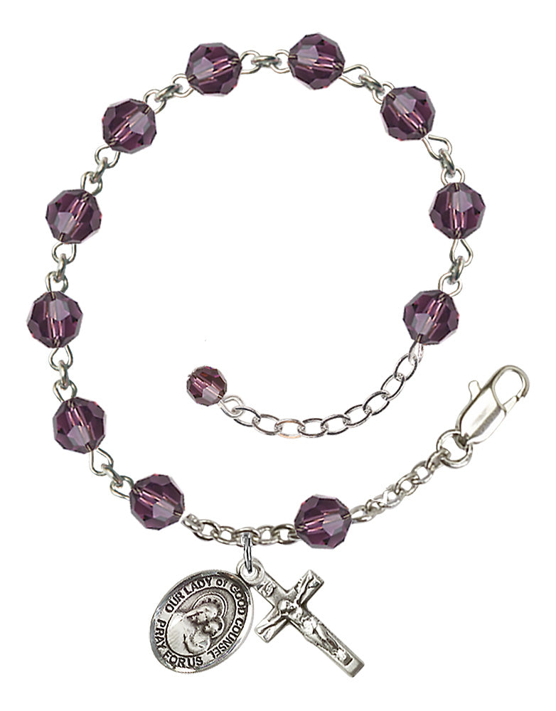 Our Lady of Good Counsel Rosary Bracelet - Sterling Silver - February - Amethyst