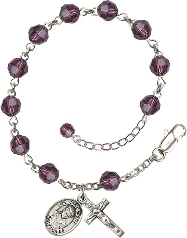 St. Carlo Acutis Birthstone Rosary Bracelet, Austrian Crystal & Sterling Silver