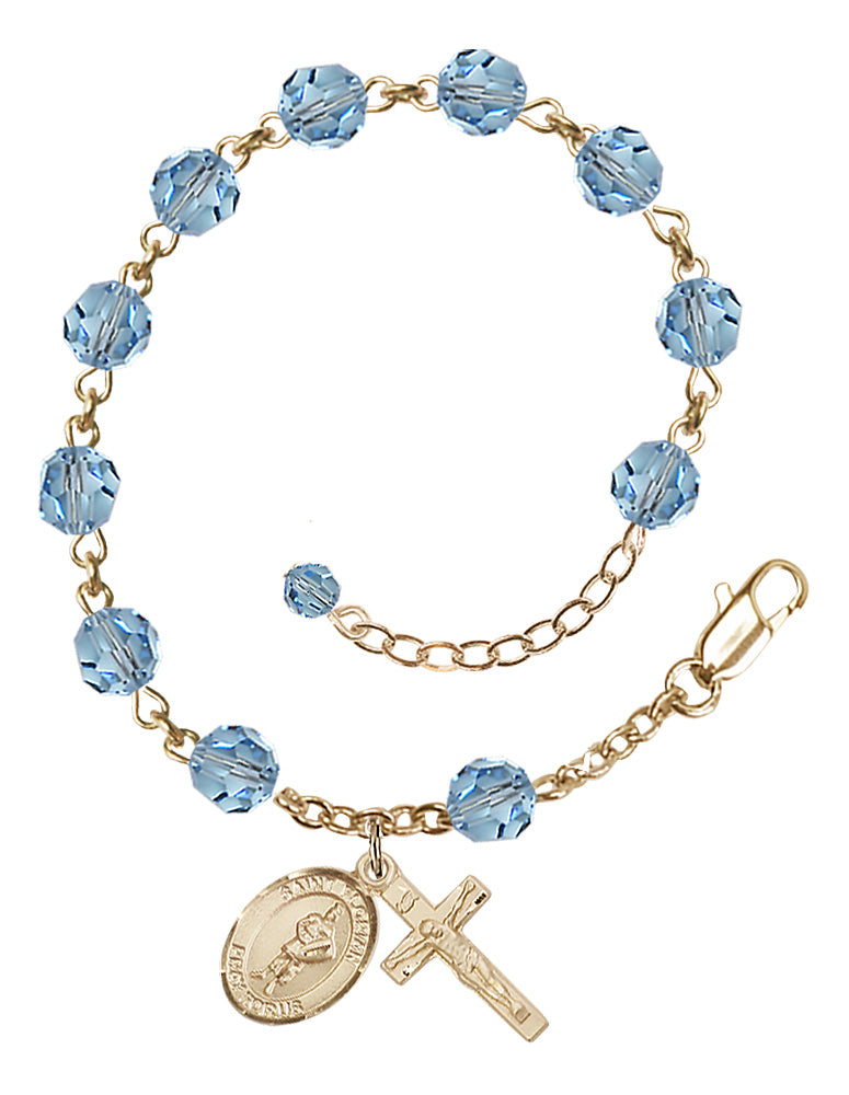 Saint Florian Rosary Bracelet - 14K Gold Filled - March - Aqua