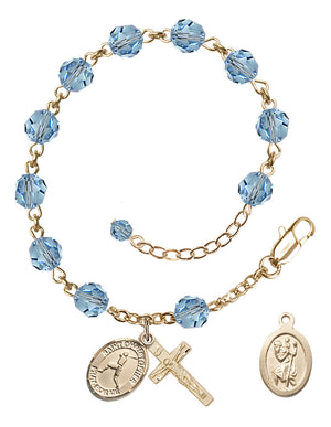 Saint Christopher Baseball Rosary Bracelet - 14K Gold Filled - March - Aqua