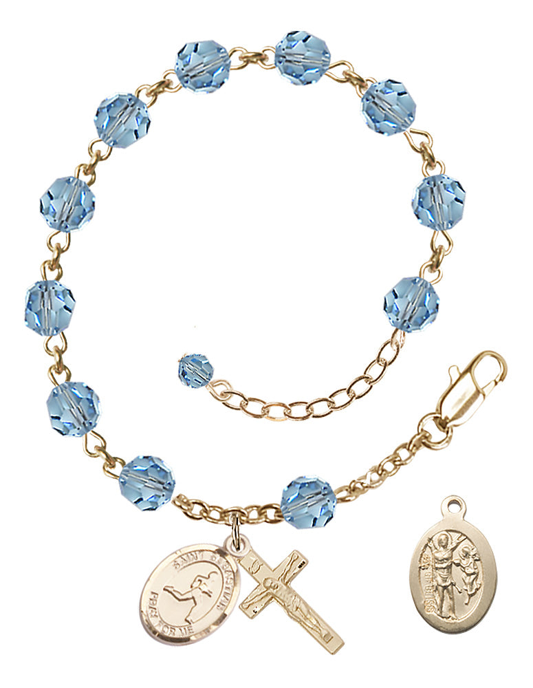 Saint Sebastian Track and Field Rosary Bracelet - 14K Gold Filled - March - Aqua