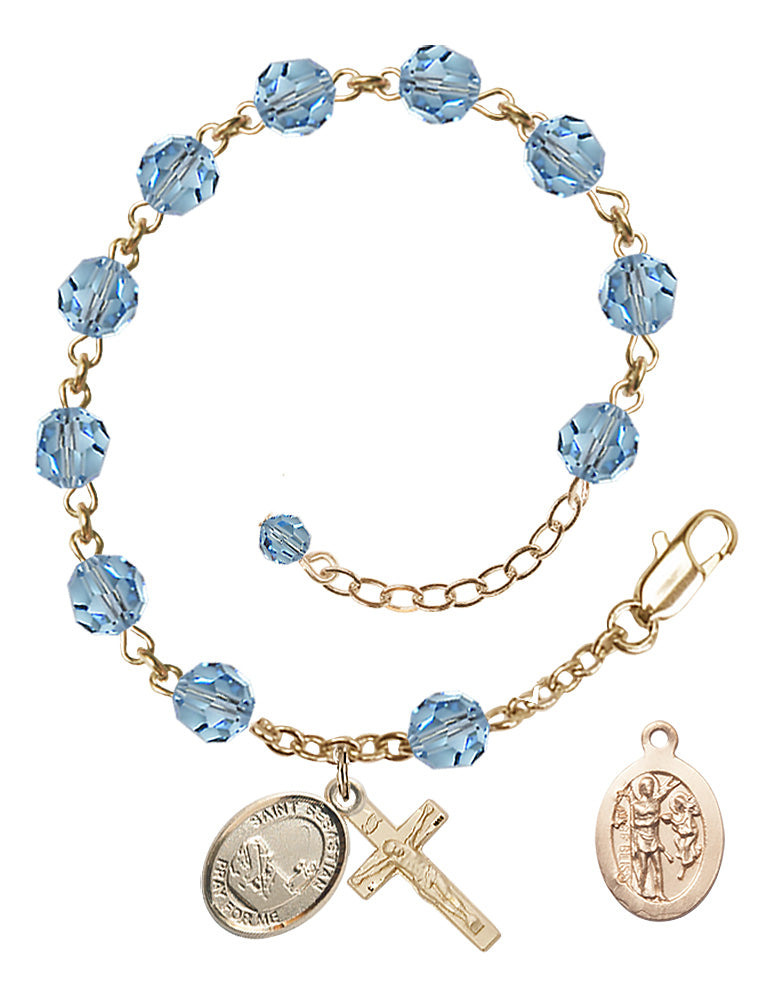 Saint Sebastian Fishing Rosary Bracelet - 14K Gold Filled - March - Aqua