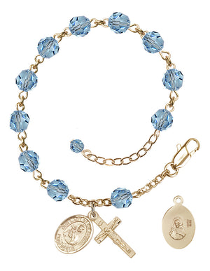 Our Lady of Mount Carmel Rosary Bracelet - 14K Gold Filled - March - Aqua