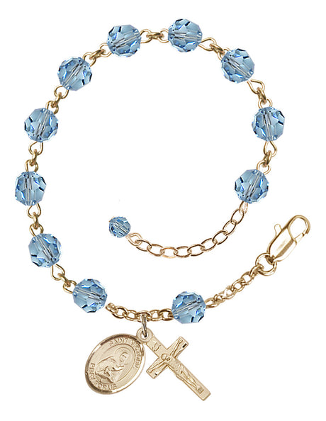 Saint Victoria Rosary Bracelet - 14K Gold Filled - March - Aqua
