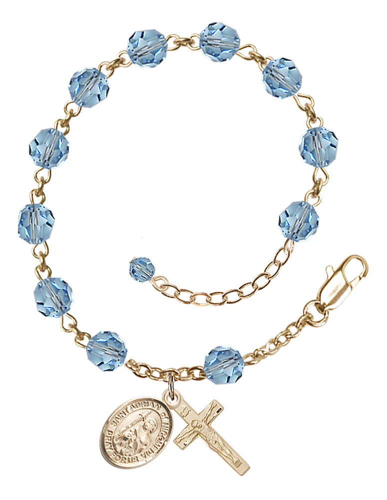 Saint Adrian of Nicomedia Rosary Bracelet - 14K Gold Filled - March - Aqua
