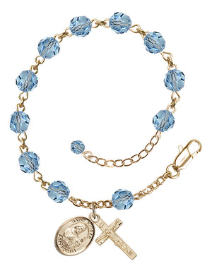 Saint Kieran Rosary Bracelet - 14K Gold Filled - March - Aqua