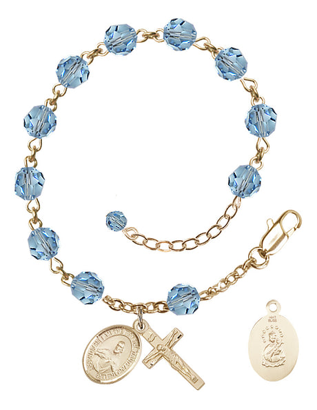 Scapular Rosary Bracelet - 14K Gold - March - Aqua