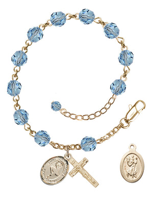 Saint Christopher Dance Rosary Bracelet - 14K Gold - March - Aqua