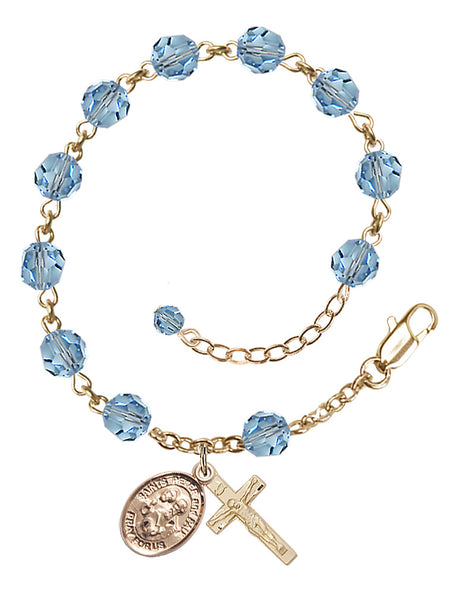 Saints Peter & Paul Rosary Bracelet - 14K Gold - March - Aqua