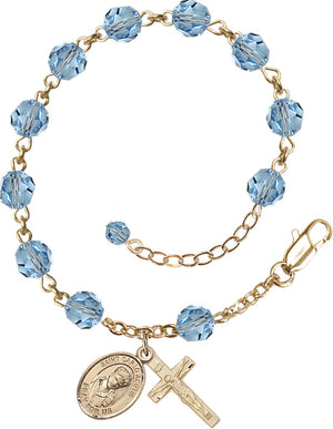Saint Carlo Acutis Rosary Bracelet - 14K Gold - March - Aqua