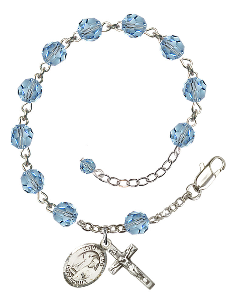 Saint Elmo Rosary Bracelet - Sterling Silver - March - Aqua