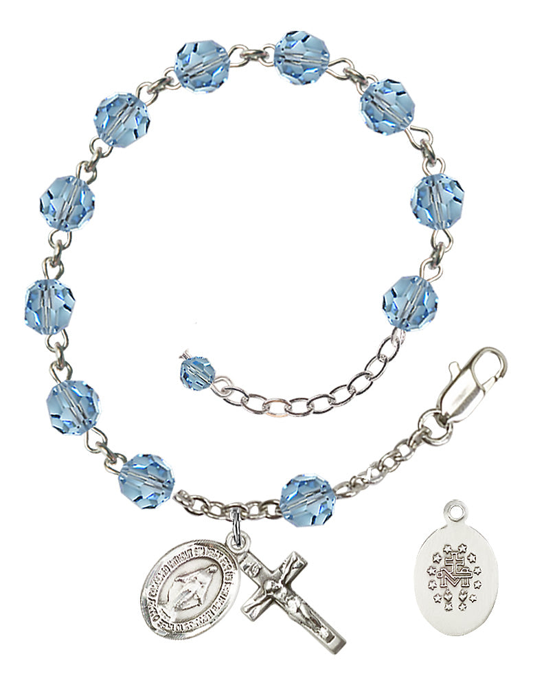 Miraculous Rosary Bracelet - Sterling Silver - March - Aqua