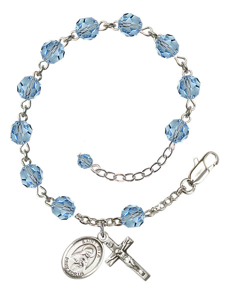Saint Rita of Cascia Rosary Bracelet - Sterling Silver - March - Aqua
