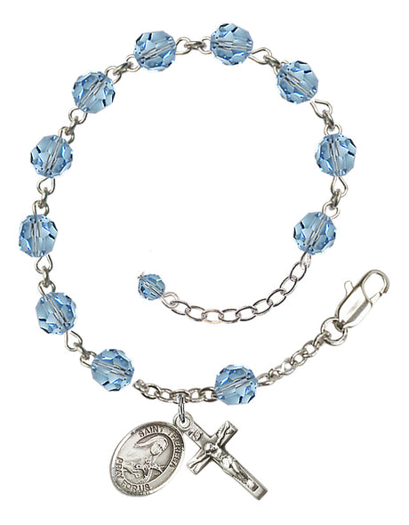 Saint Theresa Rosary Bracelet - Sterling Silver - March - Aqua