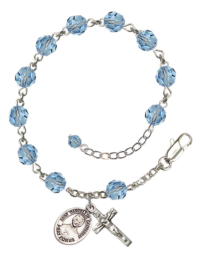 Saint Marcellin Champagnat Rosary Bracelet - Sterling Silver - March - Aqua