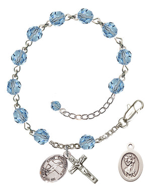 Saint Christopher Volleyball Rosary Bracelet - Sterling Silver - March - Aqua