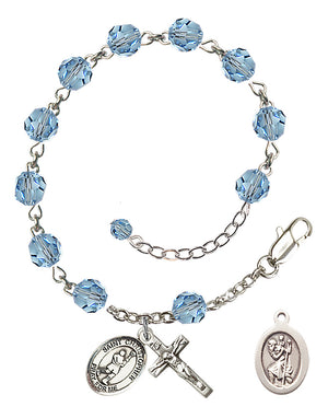 Saint Christopher Lacrosse Rosary Bracelet - Sterling Silver - March - Aqua