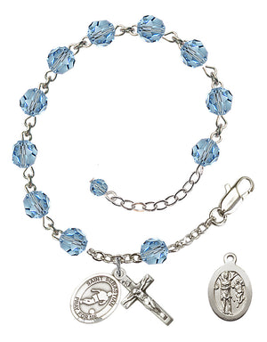 Saint Sebastian Soccer Rosary Bracelet - Sterling Silver - March - Aqua