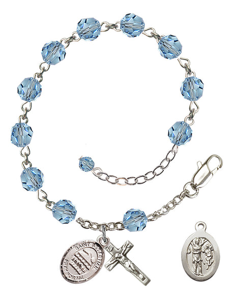Saint Sebastian Swimming Rosary Bracelet - Sterling Silver - March - Aqua