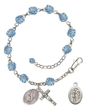 Saint Sebastian Martial Arts Rosary Bracelet - Sterling Silver - March - Aqua