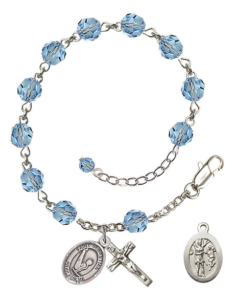 Saint Sebastian Gymnastics Rosary Bracelet - Sterling Silver - March - Aqua