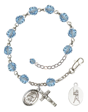 Saint Rita Baseball Rosary Bracelet - Sterling Silver - March - Aqua