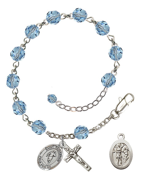 Saint Sebastian Rugby Rosary Bracelet - Sterling Silver - March - Aqua