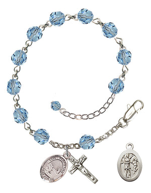 Saint Sebastian Fishing Rosary Bracelet - Sterling Silver - March - Aqua