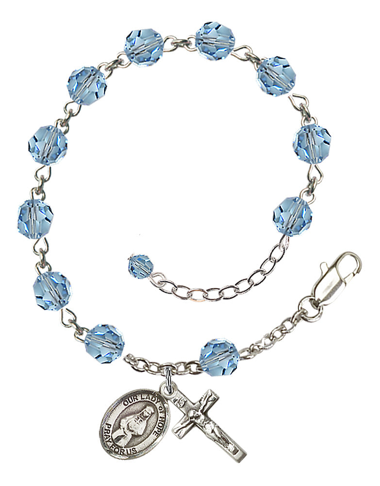 Our Lady of Hope Rosary Bracelet - Sterling Silver - March - Aqua