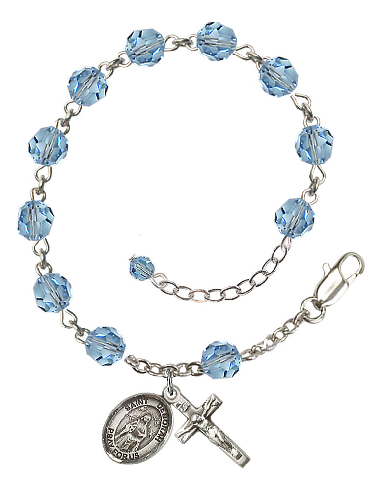 Saint Deborah Rosary Bracelet - Sterling Silver - March - Aqua