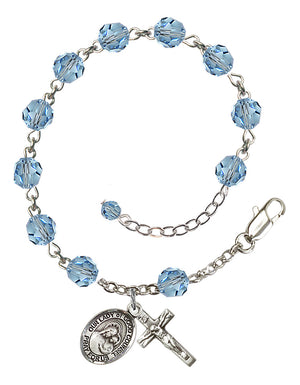 Our Lady of Good Counsel Rosary Bracelet - Sterling Silver - March - Aqua