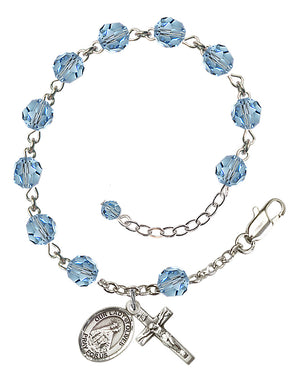 Our Lady of Olives Rosary Bracelet - Sterling Silver - March - Aqua