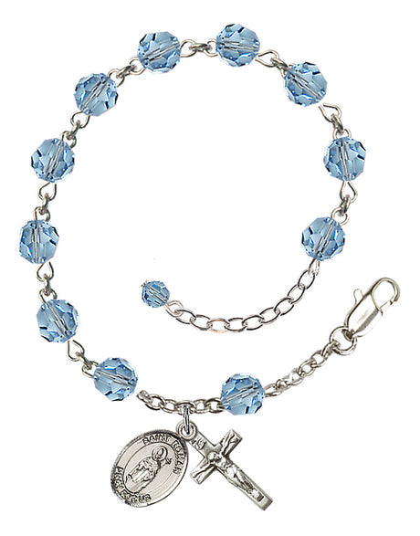 Saint Ronan Rosary Bracelet - Sterling Silver - March - Aqua