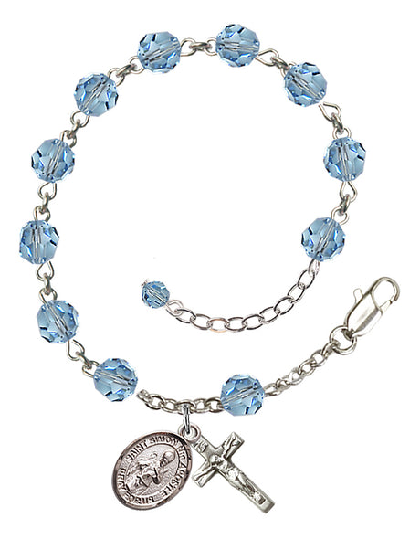Saint Simon the Apostle Rosary Bracelet - Sterling Silver - March - Aqua