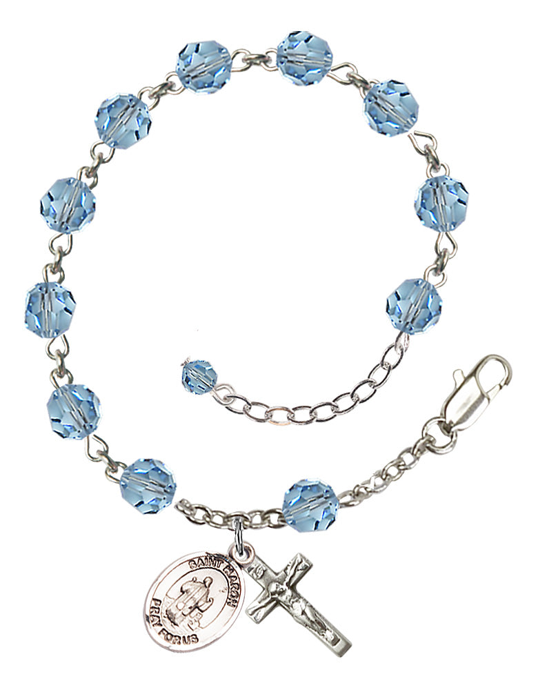 Saint Maron Rosary Bracelet - Sterling Silver - March - Aqua