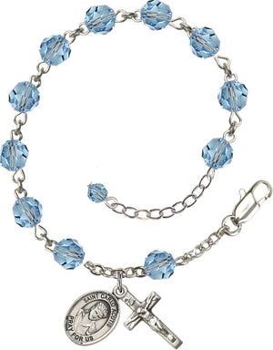 Saint Carlo Acutis Rosary Bracelet - Sterling Silver - March - Aqua