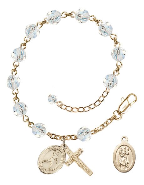 Saint Christopher Football Rosary Bracelet - 14K Gold Filled - April - Crystal